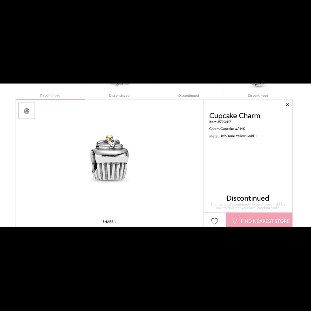 Retired Pandora Cupcake Charm w/ 14kt top